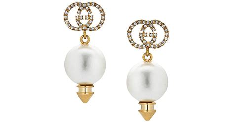 gucci pearl drop earrings|gucci interlocking gg earrings.